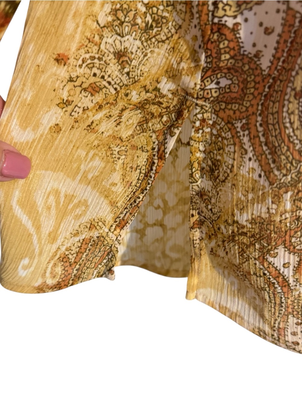 Chico's Cream Brown Peach Printed Asymmetrical Tunic  LARGE/XLARGE    Bin#14 - Picture 5 of 8